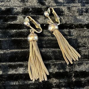 Vintage TARA Silvertone & Goldtone Tassel Clip On Earrings Classic Elegance